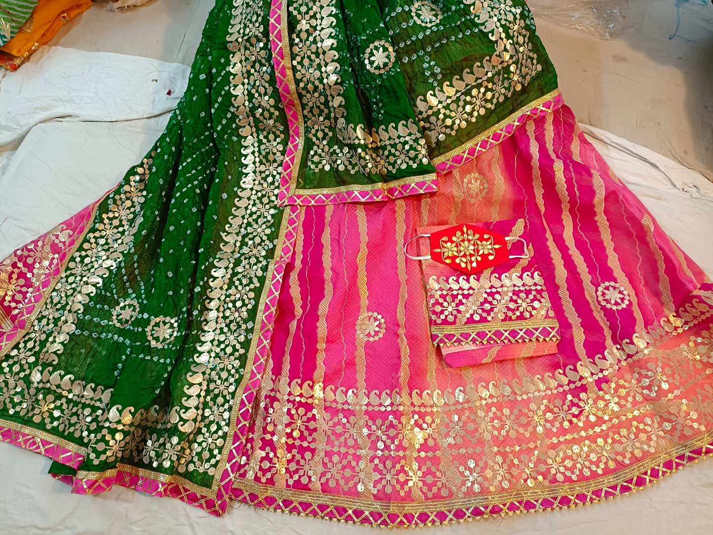 Izabelle | Kota Doriya Stitched Lehenga with Heavy Gota Patti Work