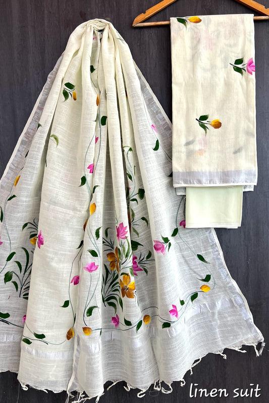 Deeksha | Hand Block Printed Linen Suit Set with Linen Cotton Dupatta