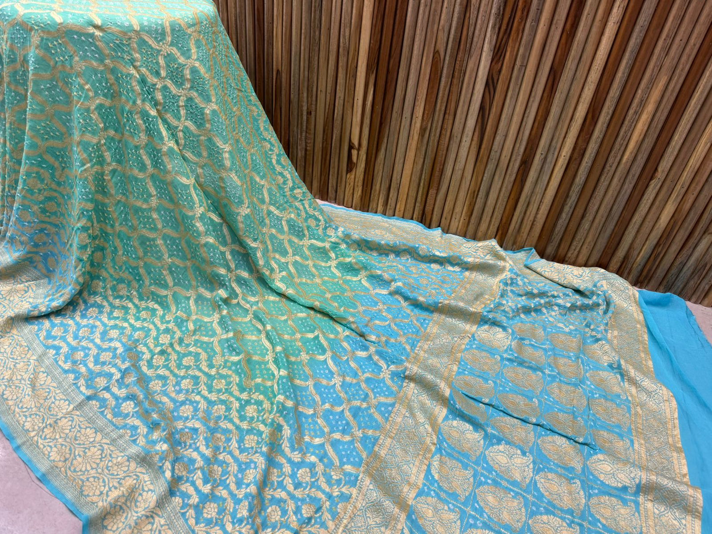 Kriti | Pure Banarasi Georgette Neem Zari Bandhej Sarees