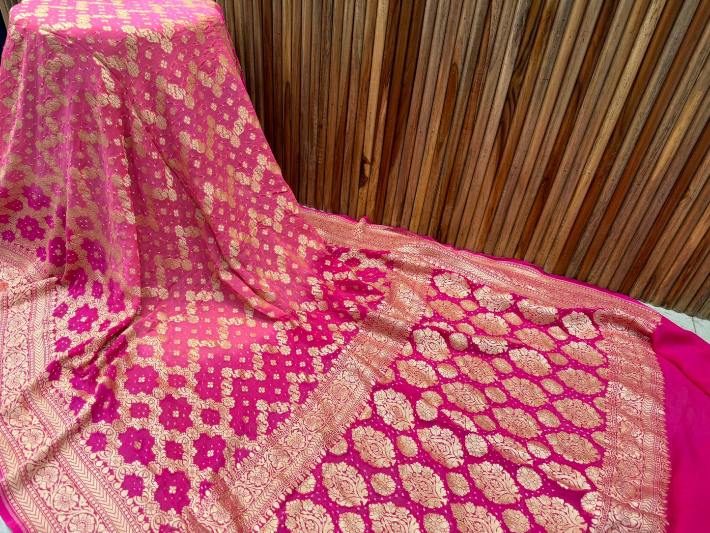 Koena | Pure Banarasi Georgette Neem Zari Bandhej Sarees