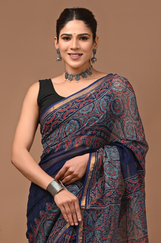 Mahasweta | Kota Doriya Saree with Bagru Prints