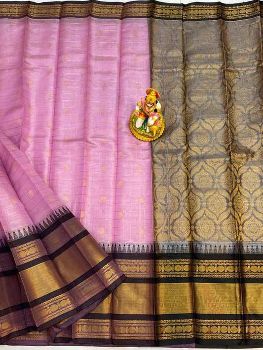 Ananya | Mangalagiri Tissue Checks Butta With Gadwal Border Sarees In hotpink  Color
