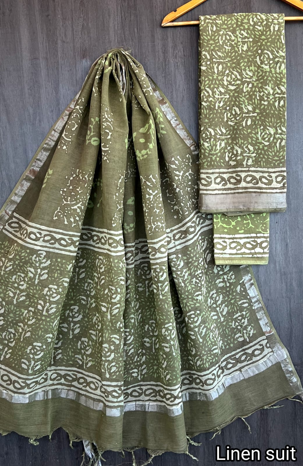 Gabriela | Hand Block Printed Linen Suit Set with Linen Cotton Dupatta