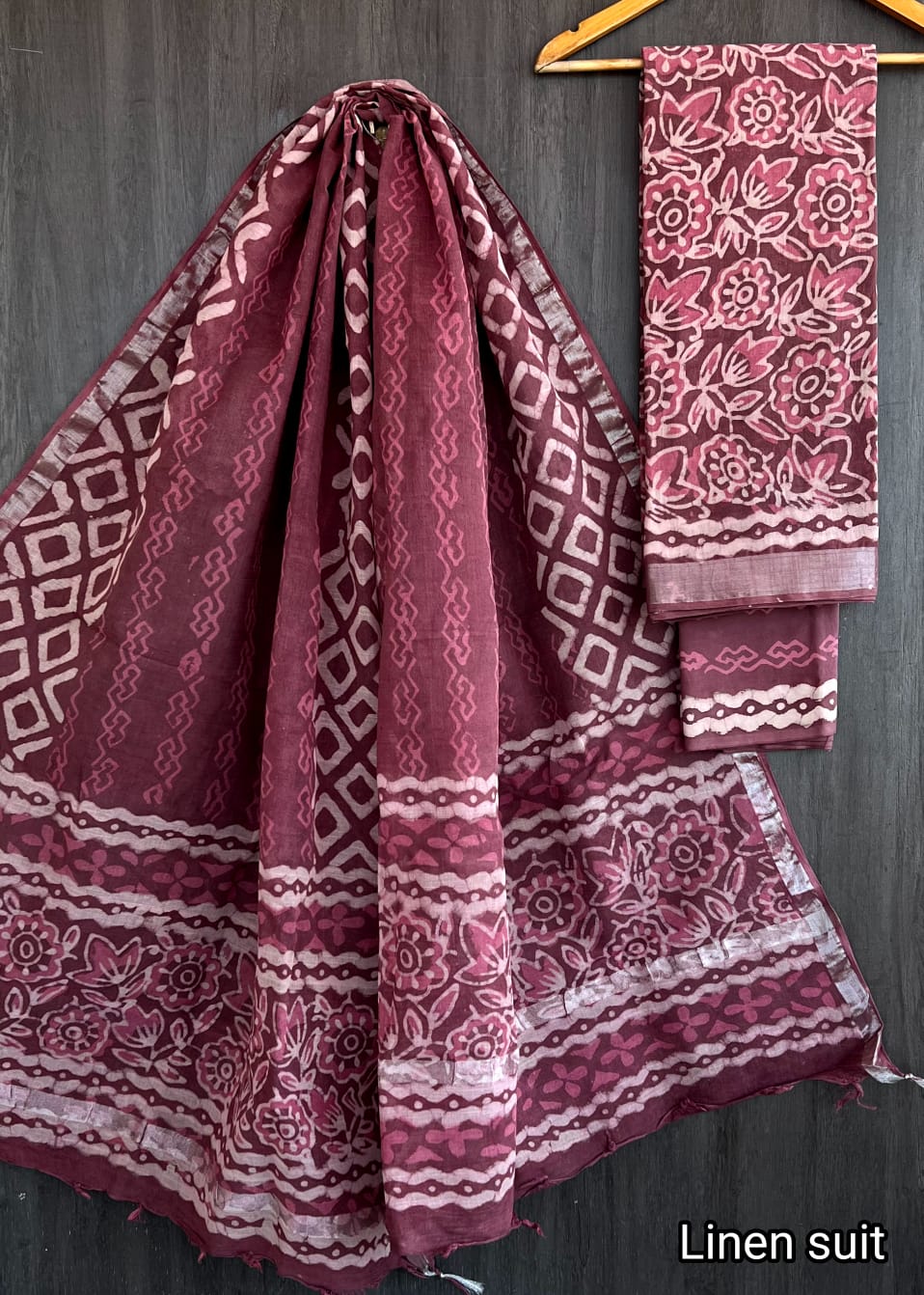 Humaima | Hand Block Printed Linen Suit Set with Linen Cotton Dupatta