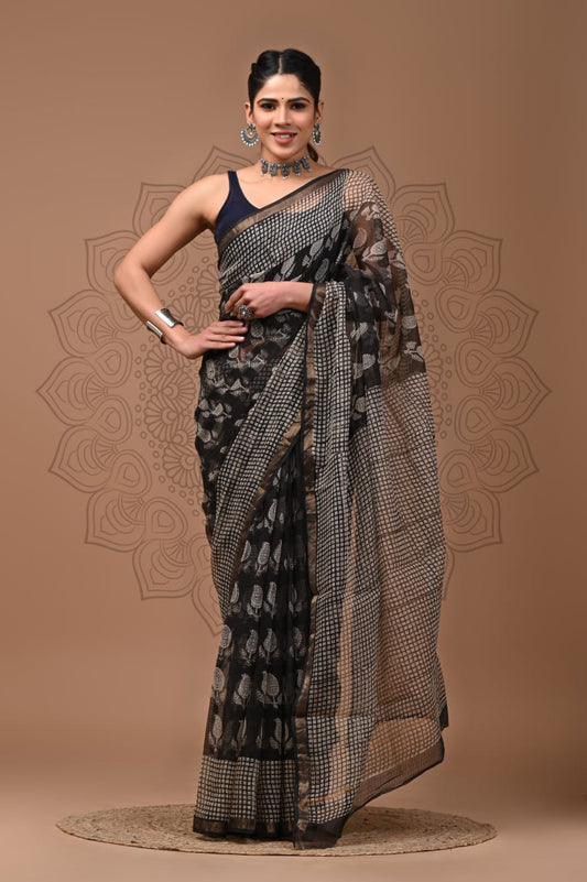 Madonna | Kota Doriya Saree with Bagru Prints