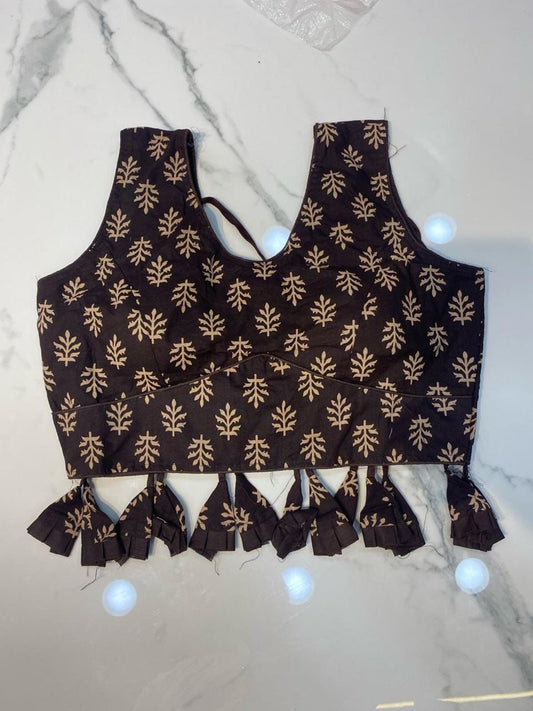 Dhruvika | Ajrakh Block Print Blouses With Tassels