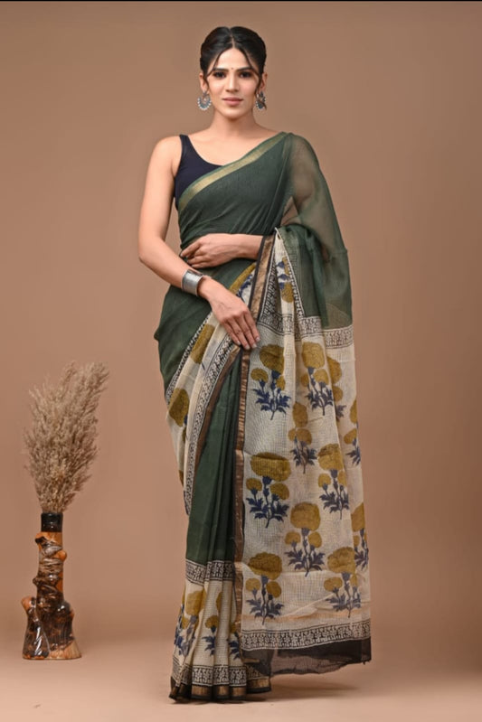 Madhurima | Kota Doriya Saree with Bagru Prints