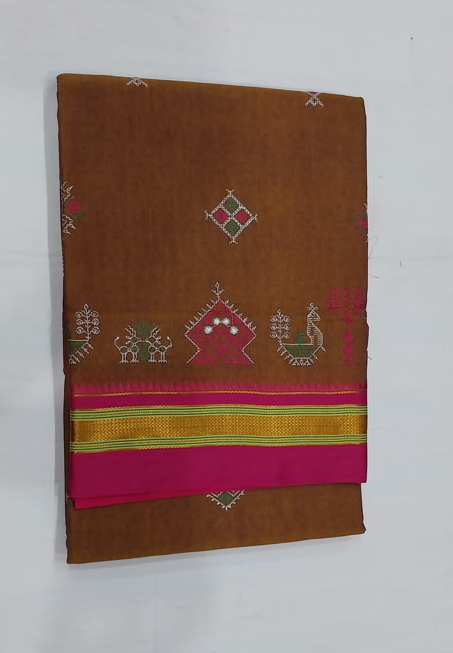 Abhilasha | Karnataka Kasuti work saree in saddlebrown Color