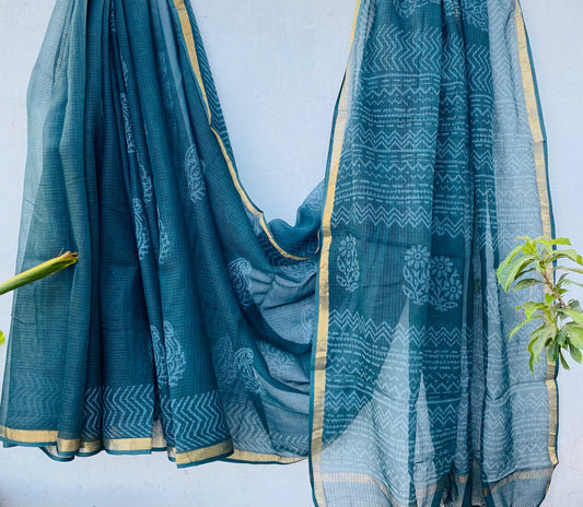 Madhuurima | Kota Doriya Saree with Bagru Prints