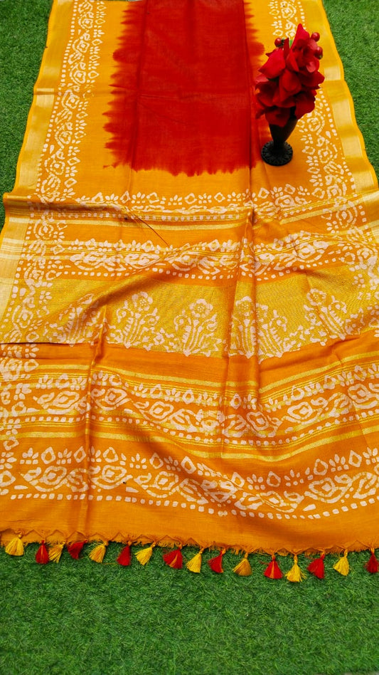 Sanvi | Crafted Linen Batik Print Saree