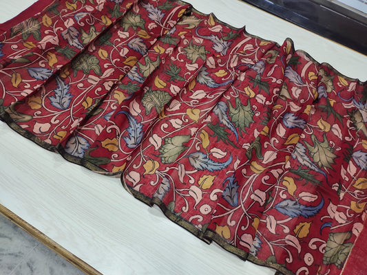 Falguni | Maheshwari silk dupatta traditional art pen kalamkari hand painted duppatta