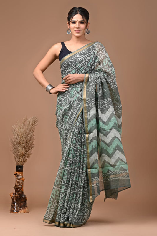 Madhuri | Kota Doriya Saree with Bagru Prints