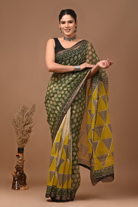 Madhumitha | Kota Doriya Saree with Bagru Prints