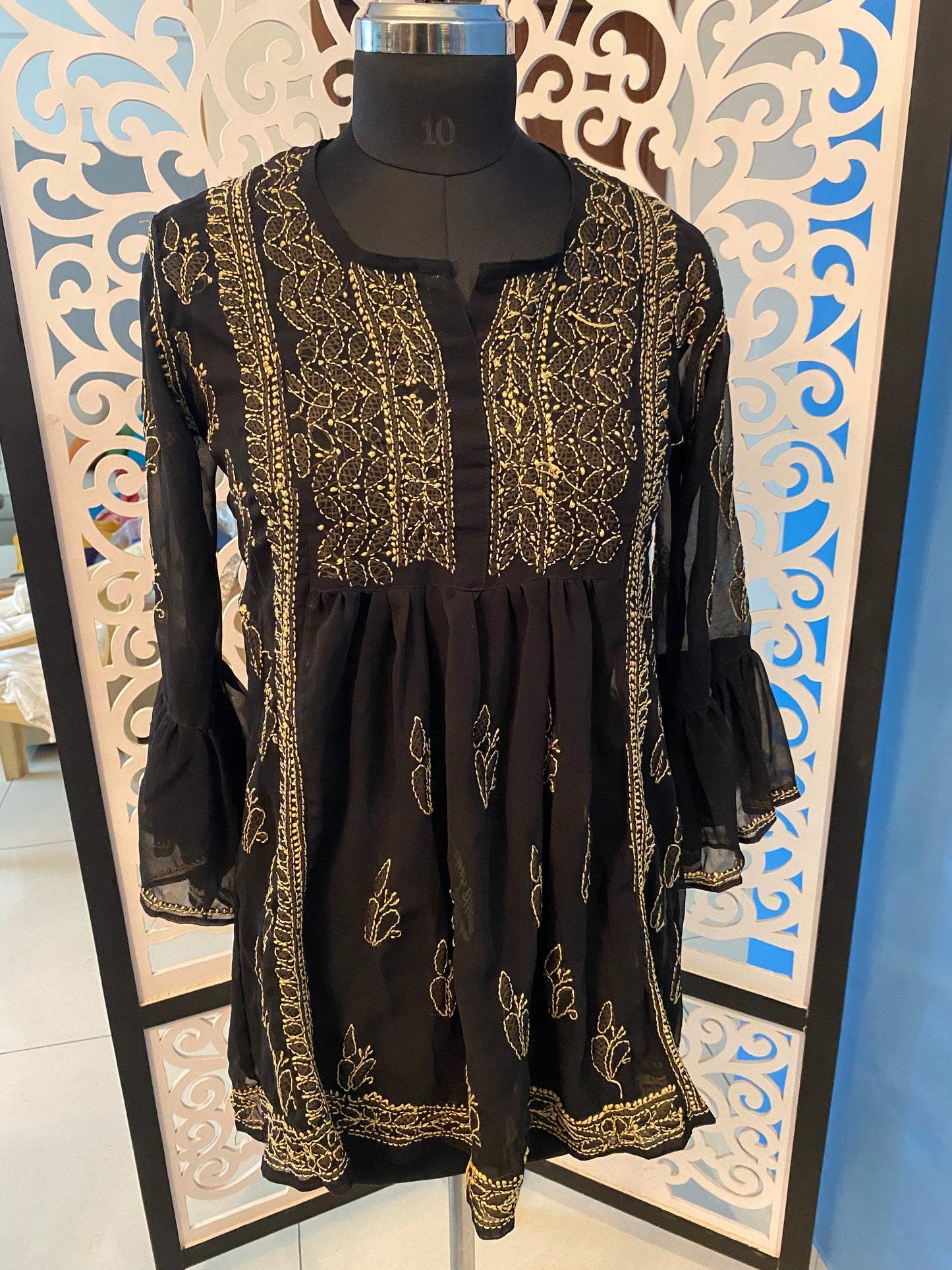 Kalidaar chikankari short kurta in inverse