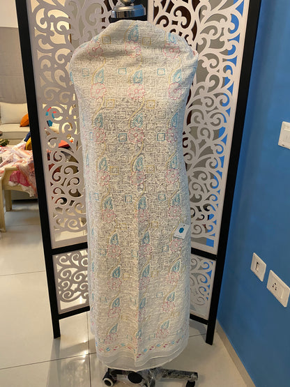 Chikankari on Kota doria with floral motifs in colourful thread