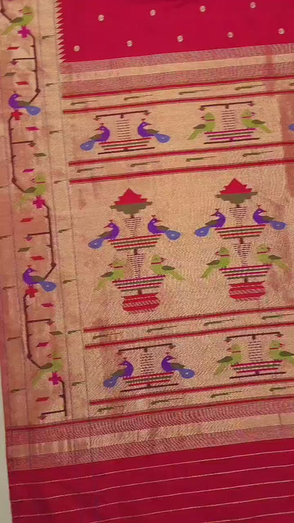 Prina | Pure silk brocade Paithani saree with peacocks & parrots in border design
