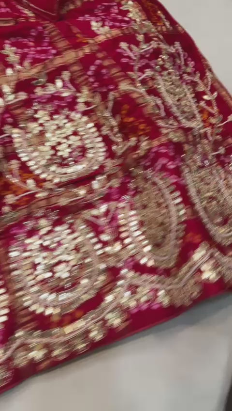Balika | silk bandhej lehenga with gota patti work