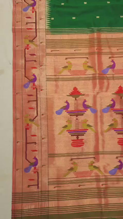 Prisha | Pure silk brocade Paithani saree with peacocks & parrots in border