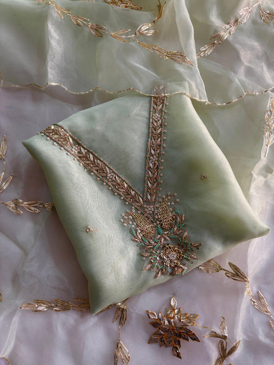 Saahas | zardosi on organza dress fabric set