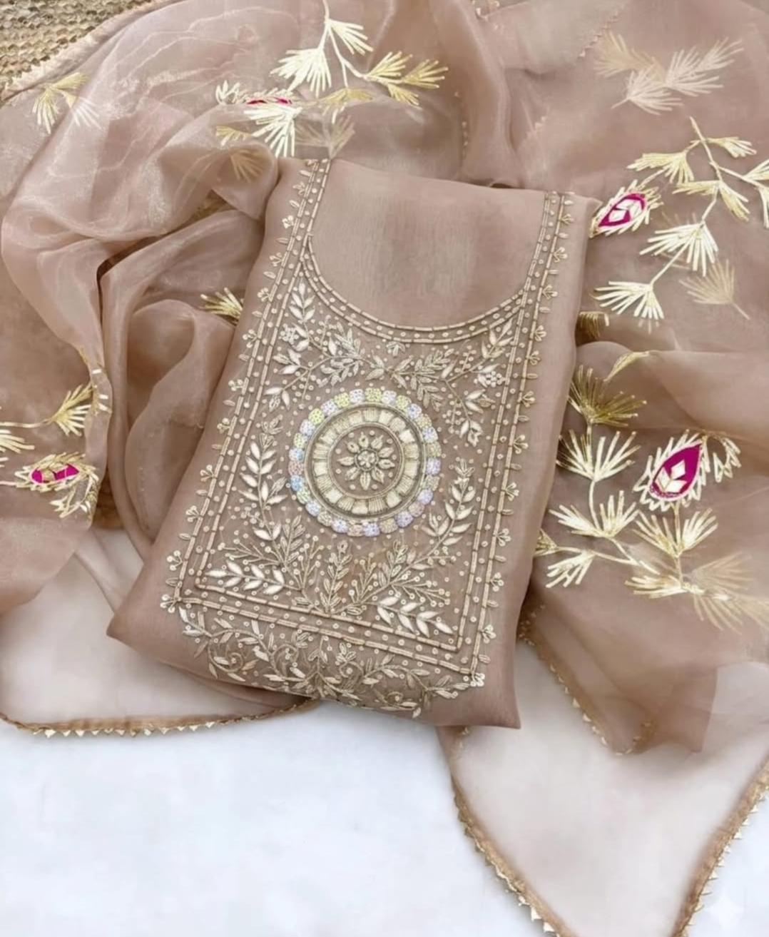 Saakar | zardosi on organza dress fabric set