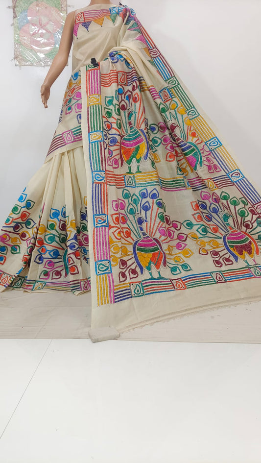 Kinshuki |  Pure Tussar Silk Kantha Sarees