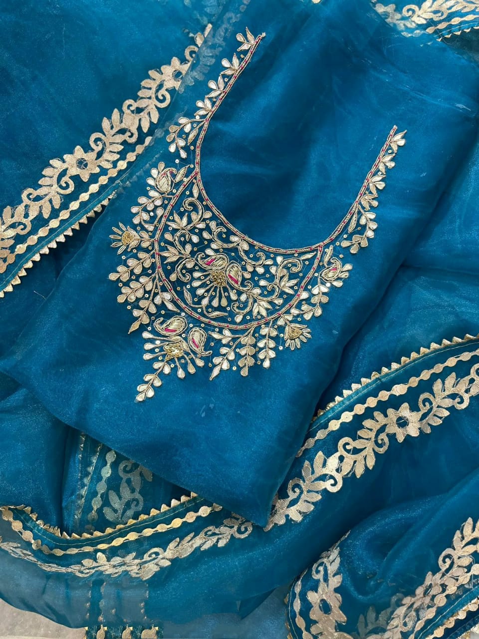 Zardosi on organza suit
