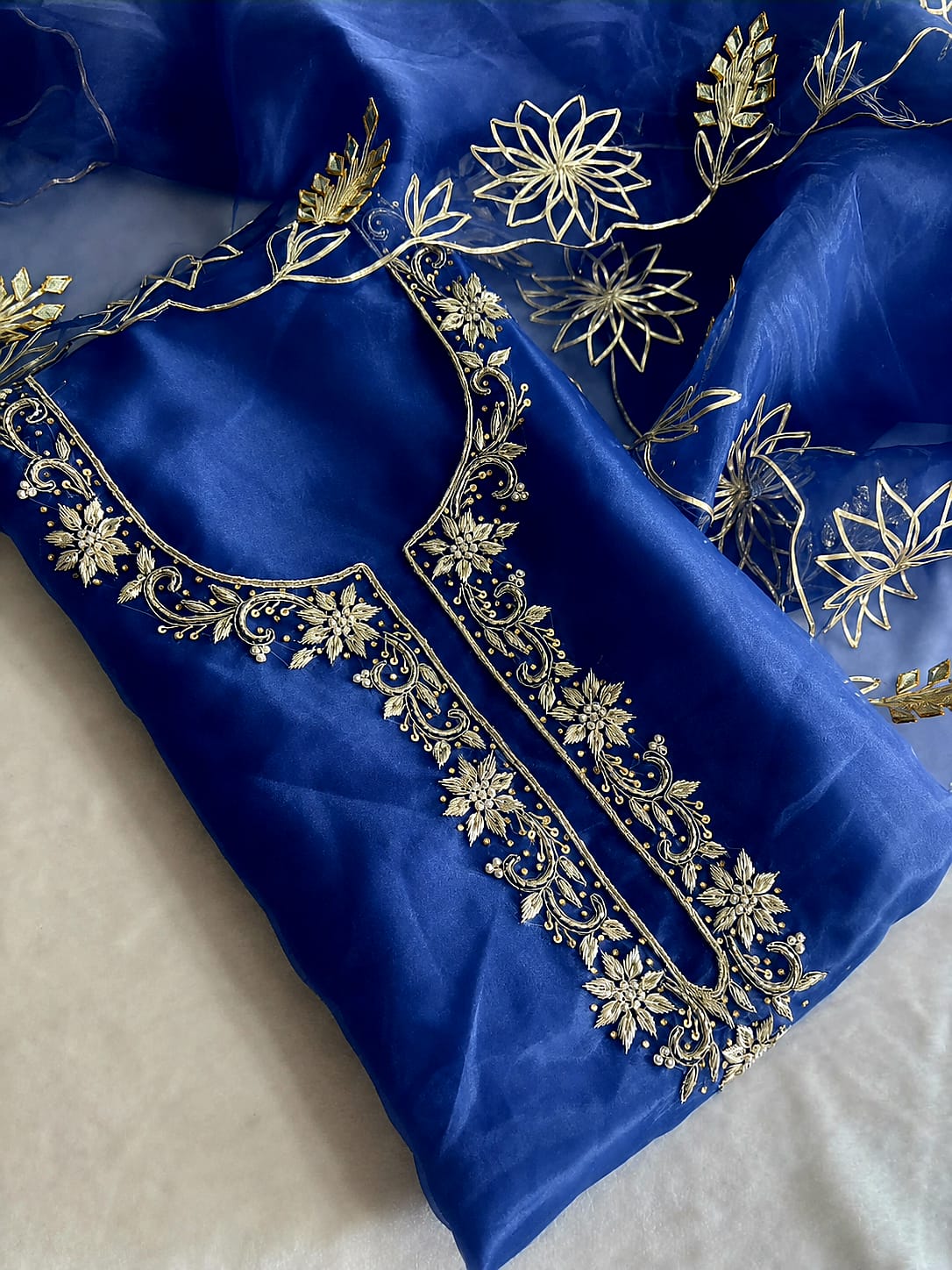 Zardosi on organza suit