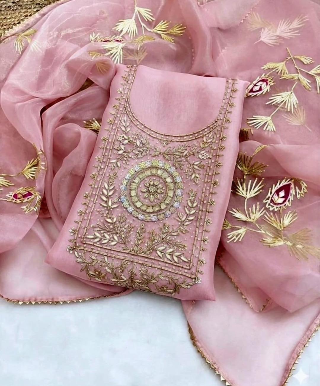 Saam | zardosi on organza dress fabric set