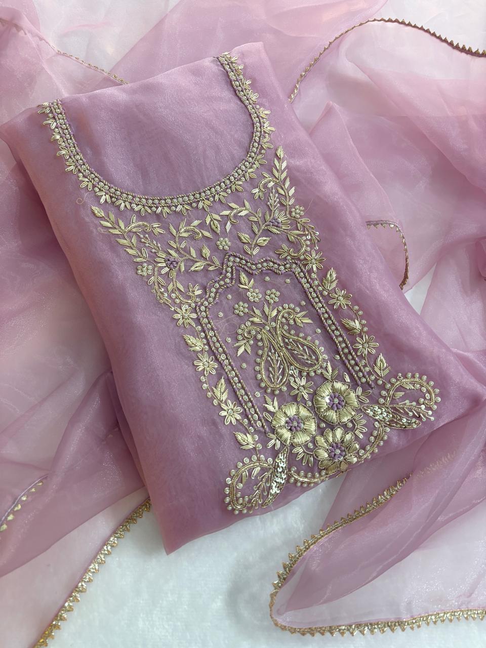 Saam | zardosi on organza dress fabric set