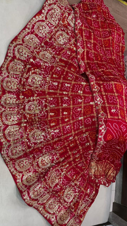 Balika | silk bandhej lehenga with gota patti work