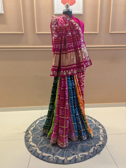Saptranga bandhej with gota patti trim