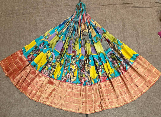 Vaiya | kalamkari skirt on teen muniya paithani
