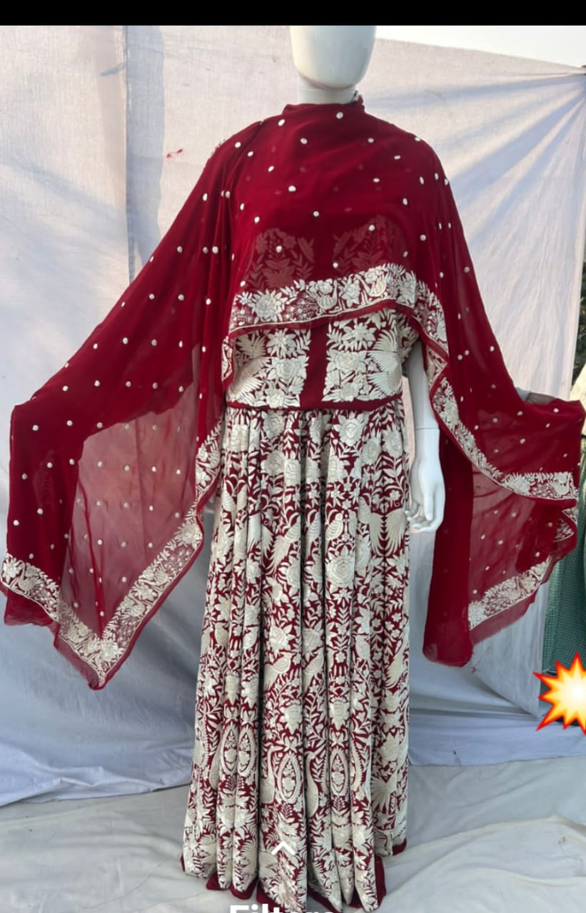 Adar | parsi work lehenga on cjiffon