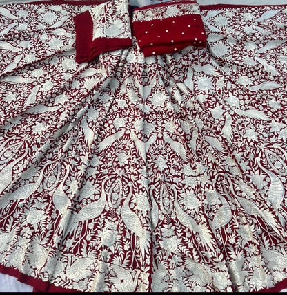 Adar | parsi work lehenga on cjiffon