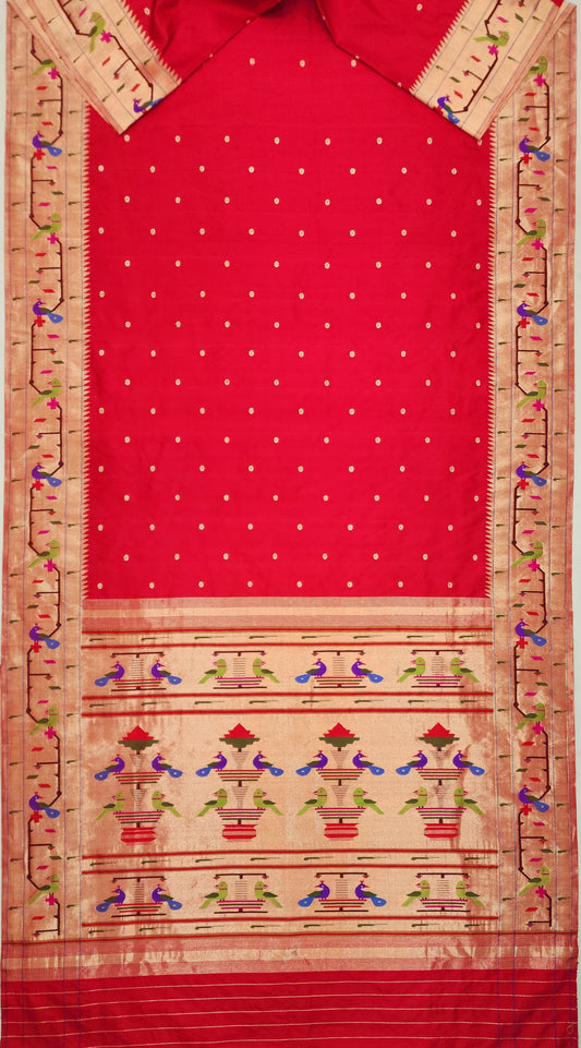 Prina | Pure silk brocade Paithani saree with peacocks & parrots in border design