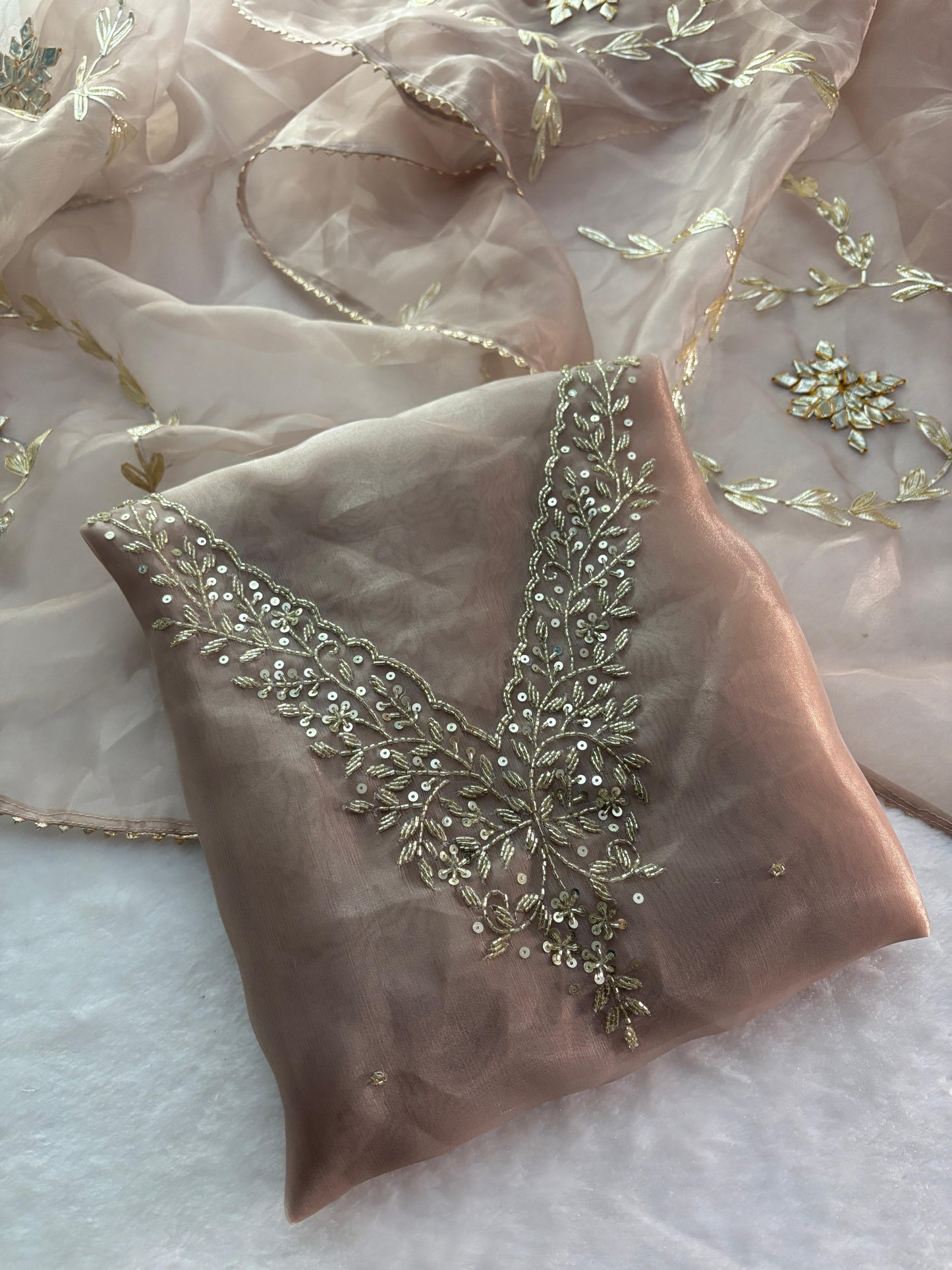 Saahil | zardosi on organza dress fabric set