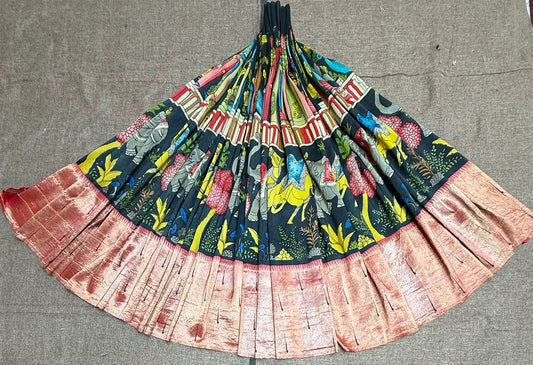Vaisha | kalamkari skirt on teen muniya paithani