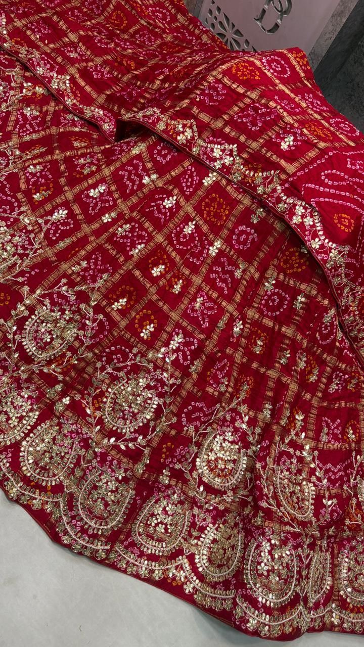 Balika | silk bandhej lehenga with gota patti work
