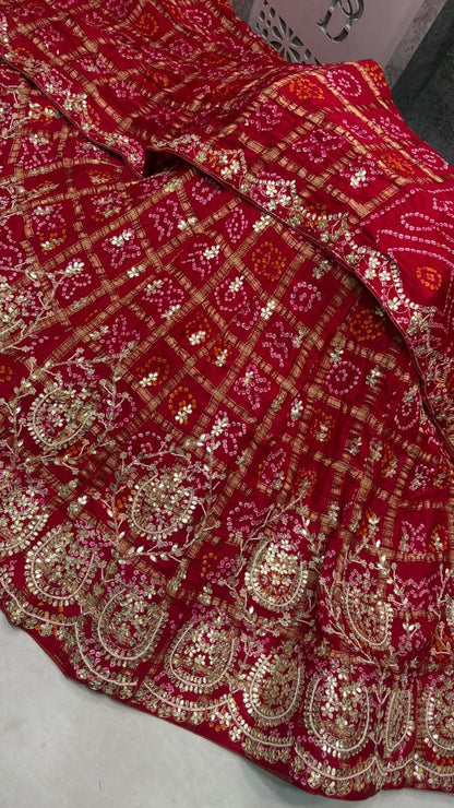 Balika | silk bandhej lehenga with gota patti work