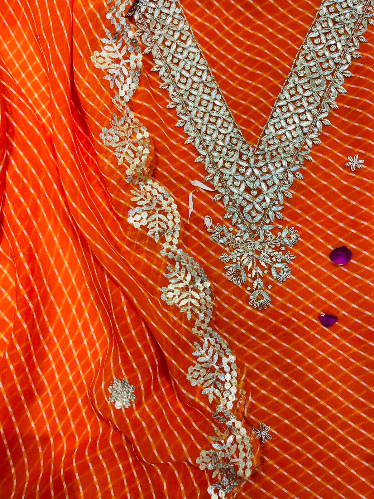 Saalika | zardosi & gota work on lehariya georgette dress fabric set