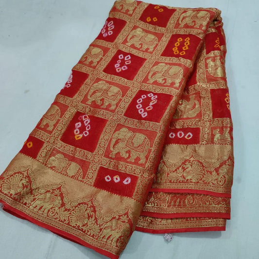 Bandhni Ghadchola singular colour saree