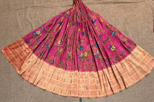 Velina | kalamkari skirt on teen muniya paithani