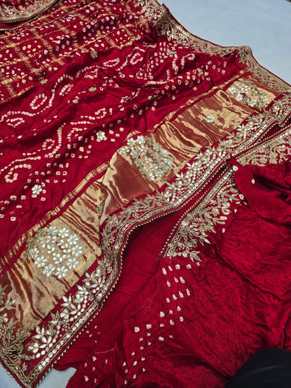Pathik | gota patti on bandhej saree