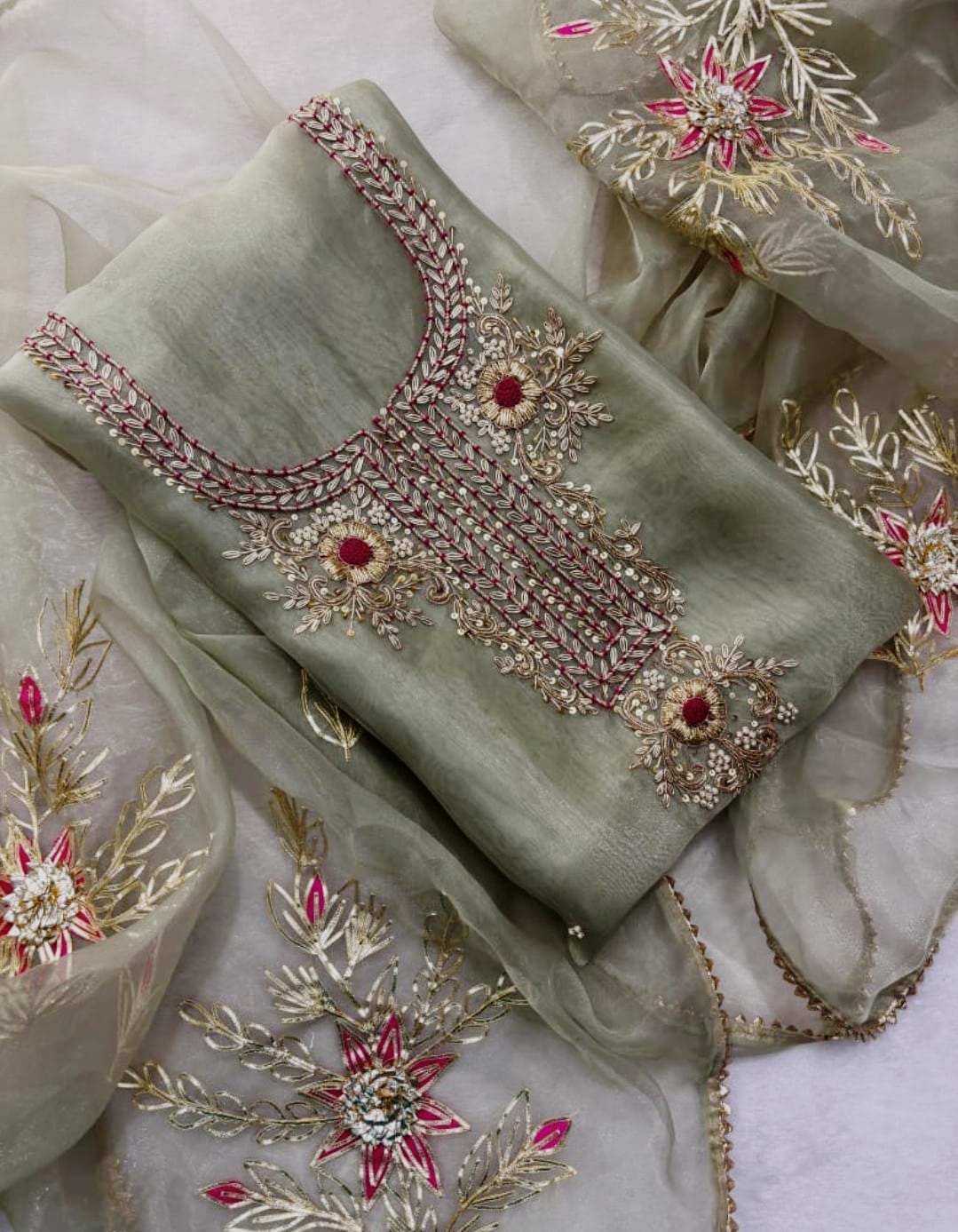 Zardosi on organza suit