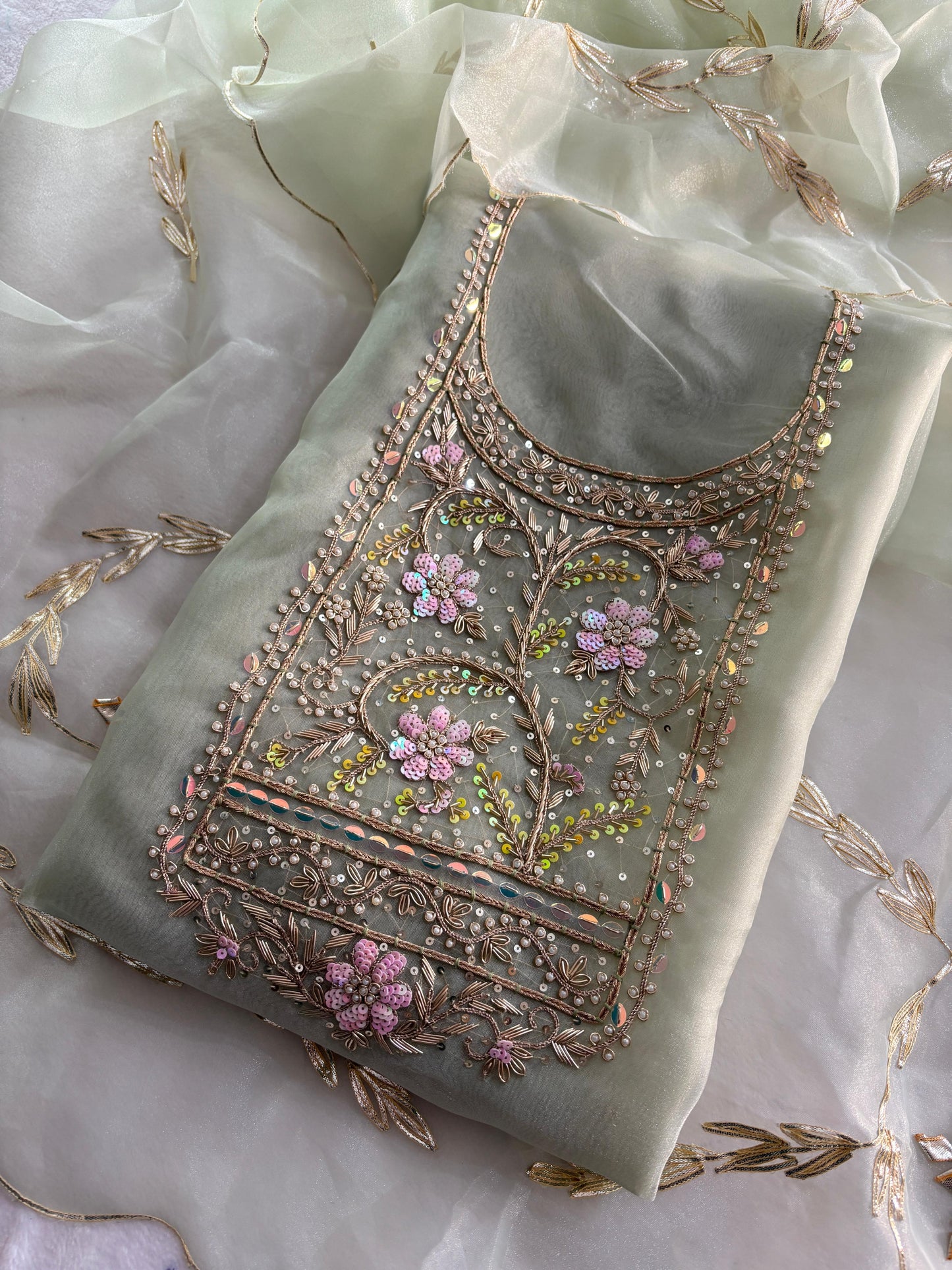 Saara | zardosi on organza dress fabric set