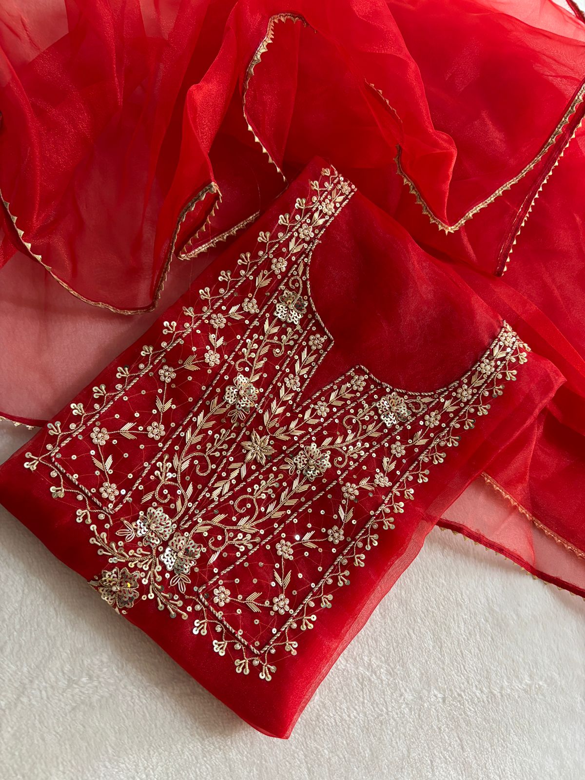 Saail | zardosi on organza dress fabric set)
