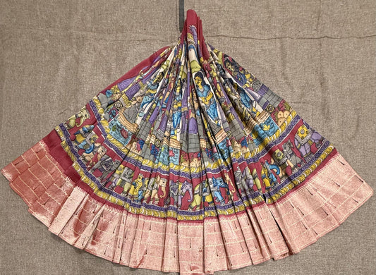 Vimal | kalamkari skirt on teen muniya paithani