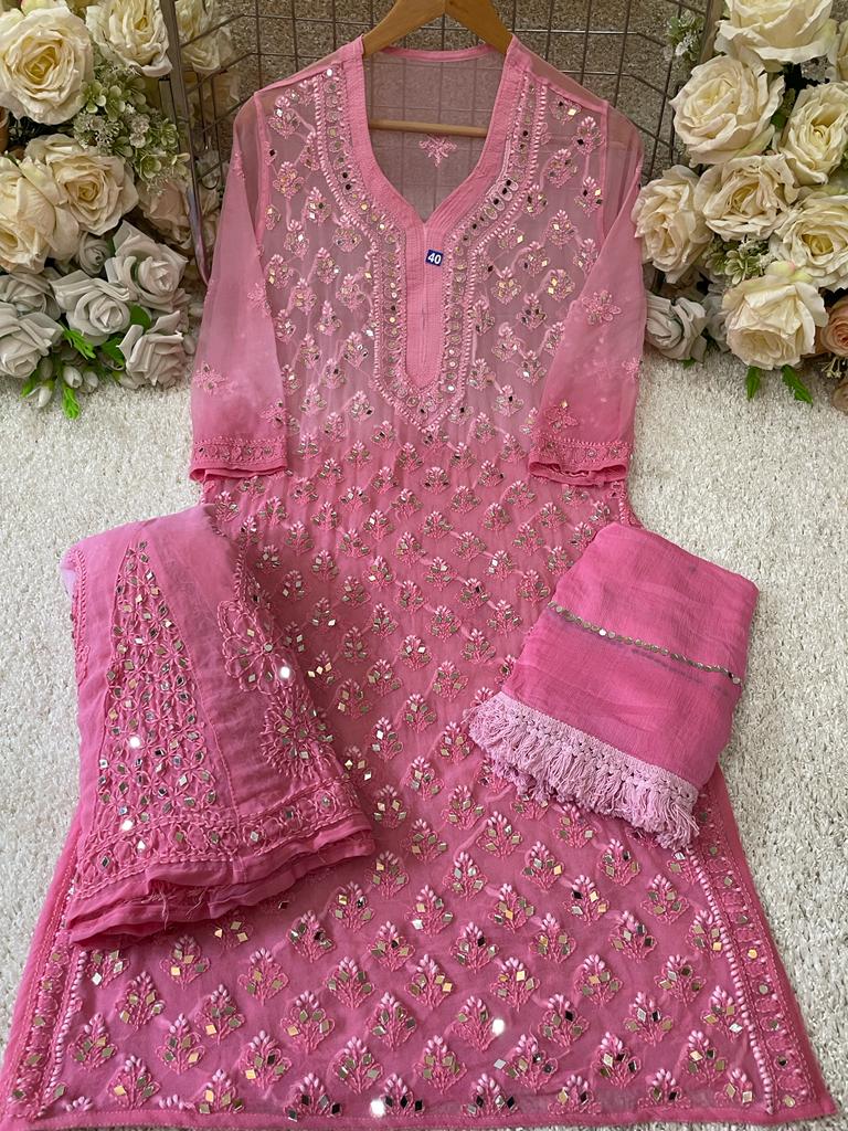 Gazal | Chikankari garara with mirror work