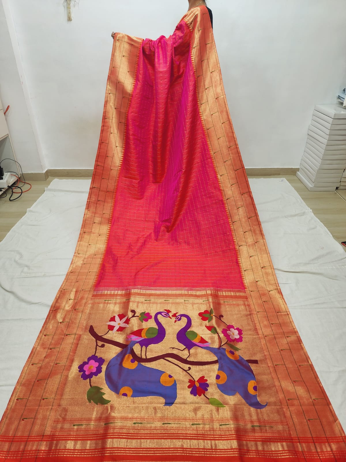 Triple muniya Pure silk paithani