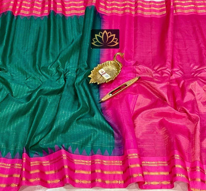 Khag | Green pure silk gadwal with kuttu border